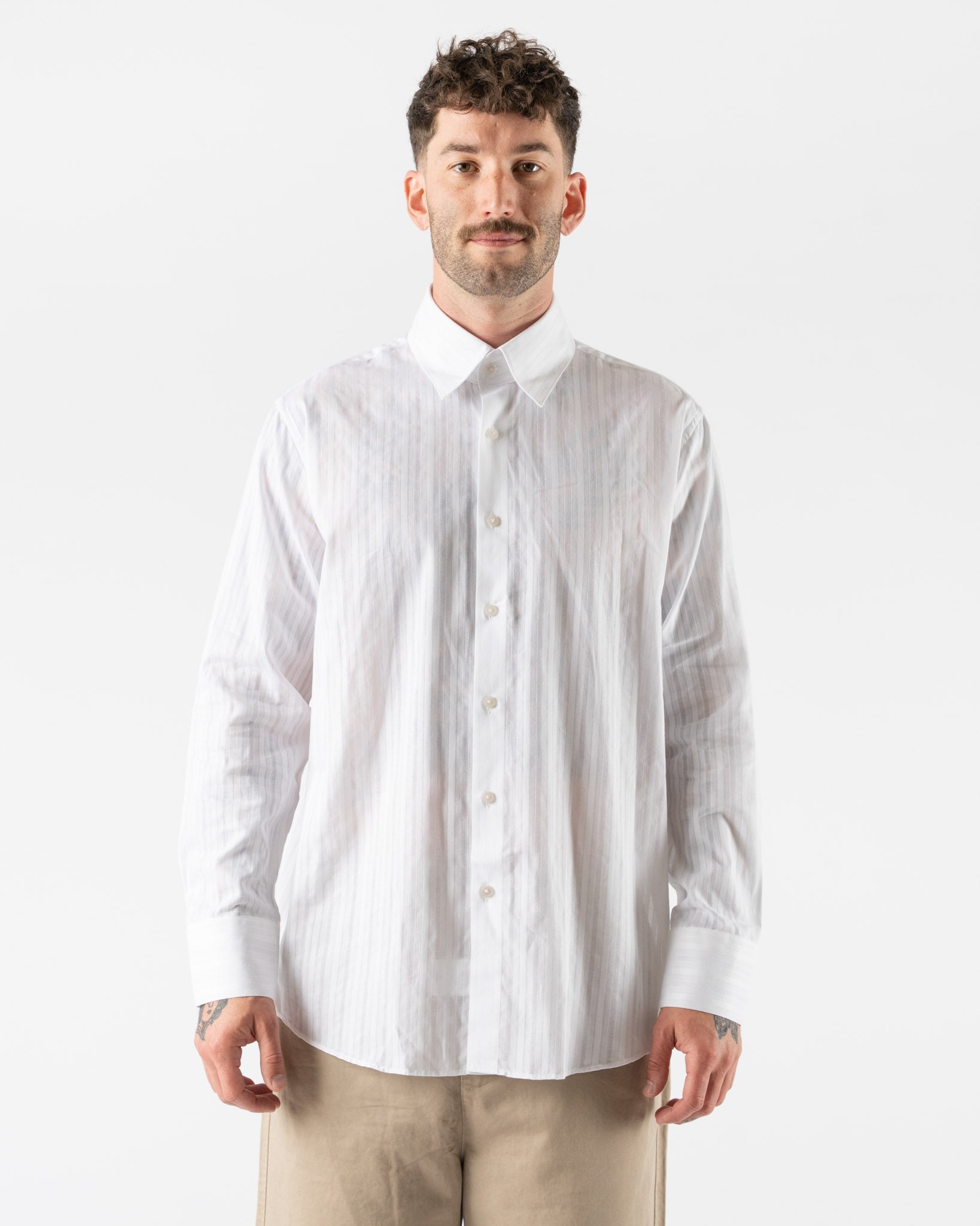 Carter Young Business Shirt in White Tonal Stripe