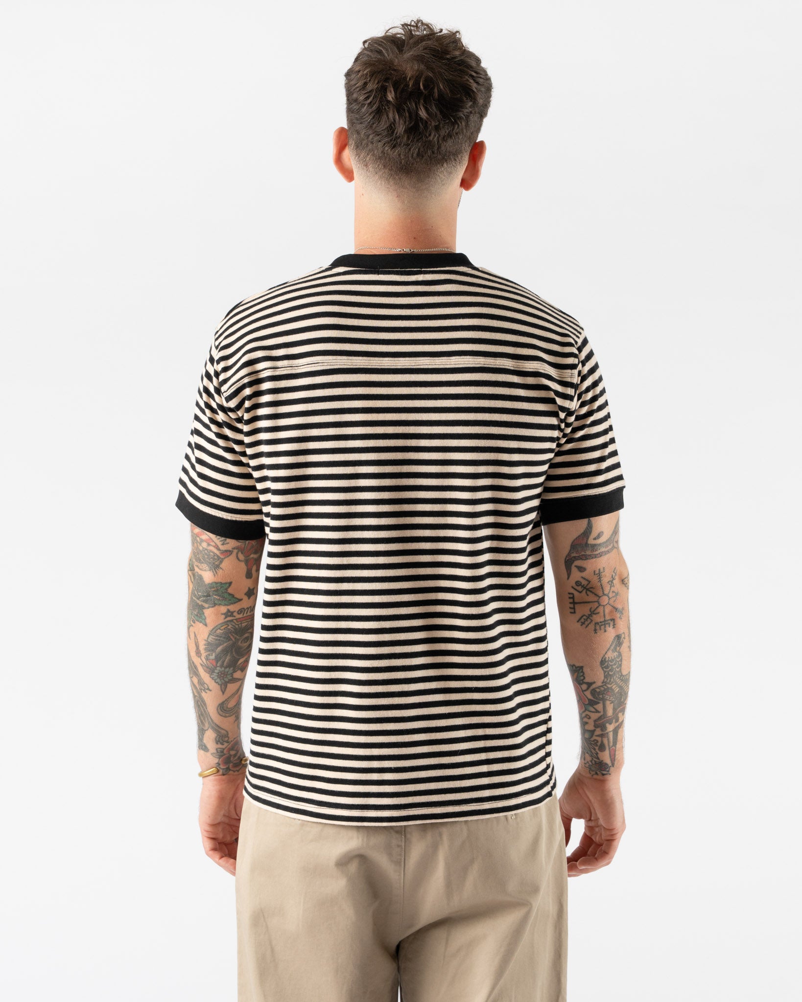 Carter Young Football Tee in Black/Dove Stripe