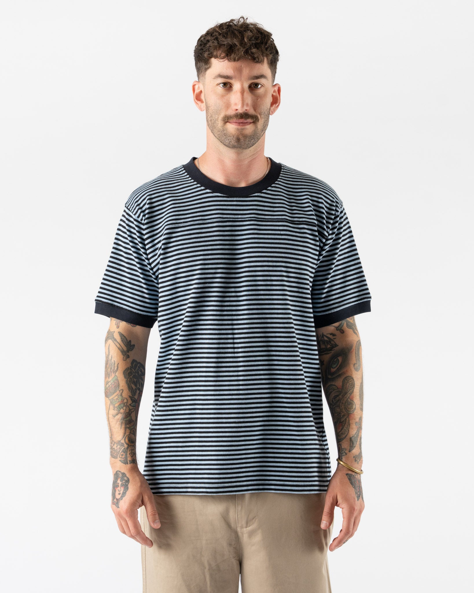 Carter Young Football Tee in Black/Ice Stripe