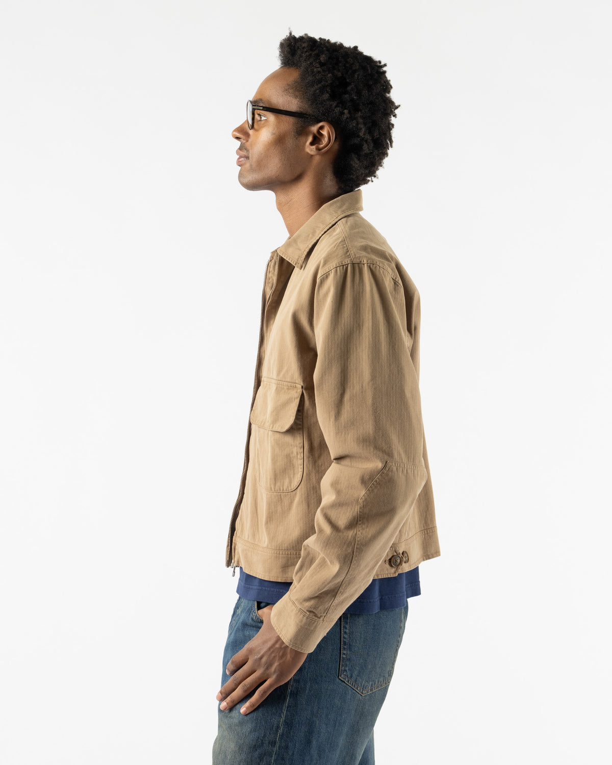 Carter Young Herringbone Andover Jacket in Fatigue Green