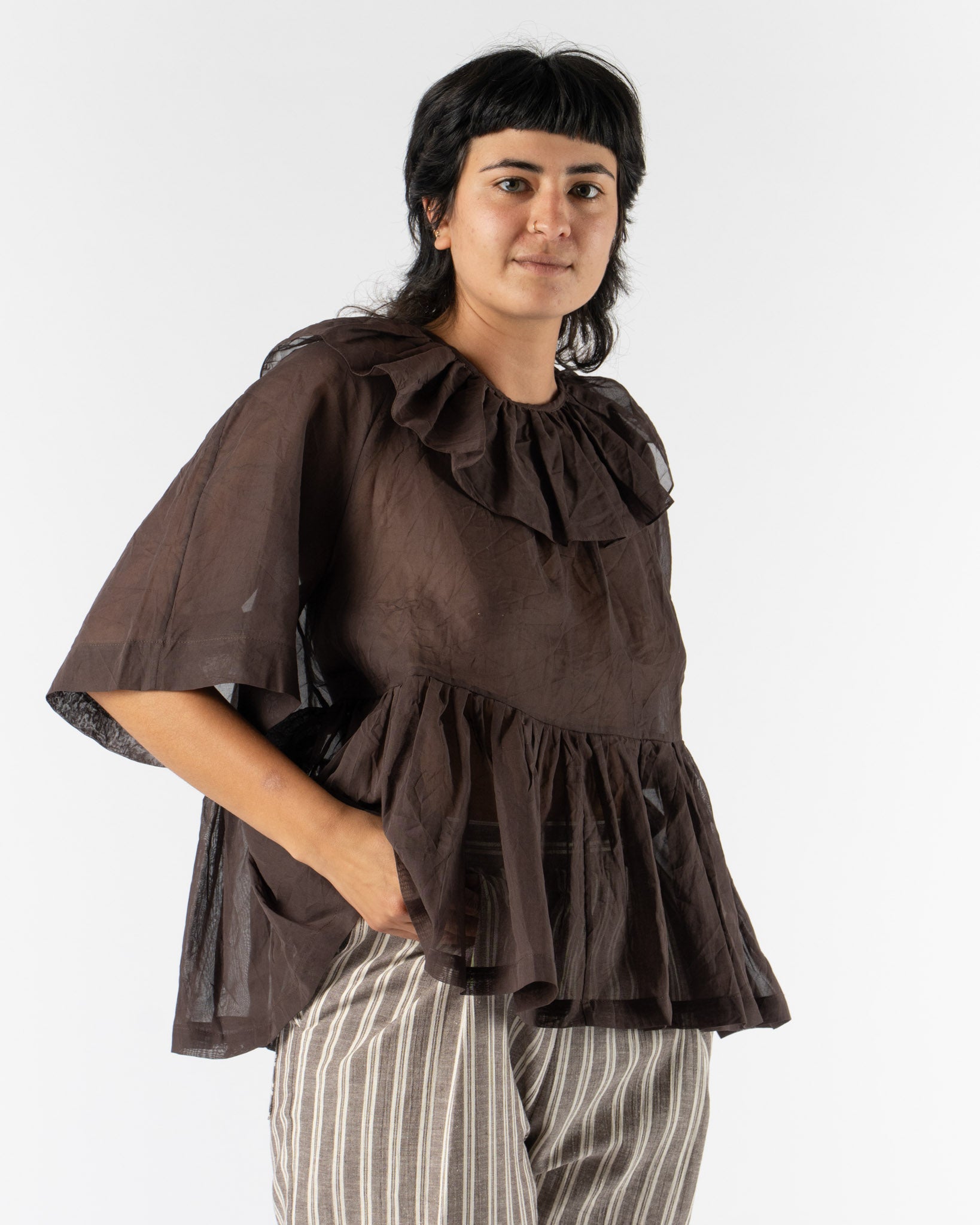 Cawley Delilah Frill Top in Chocolate