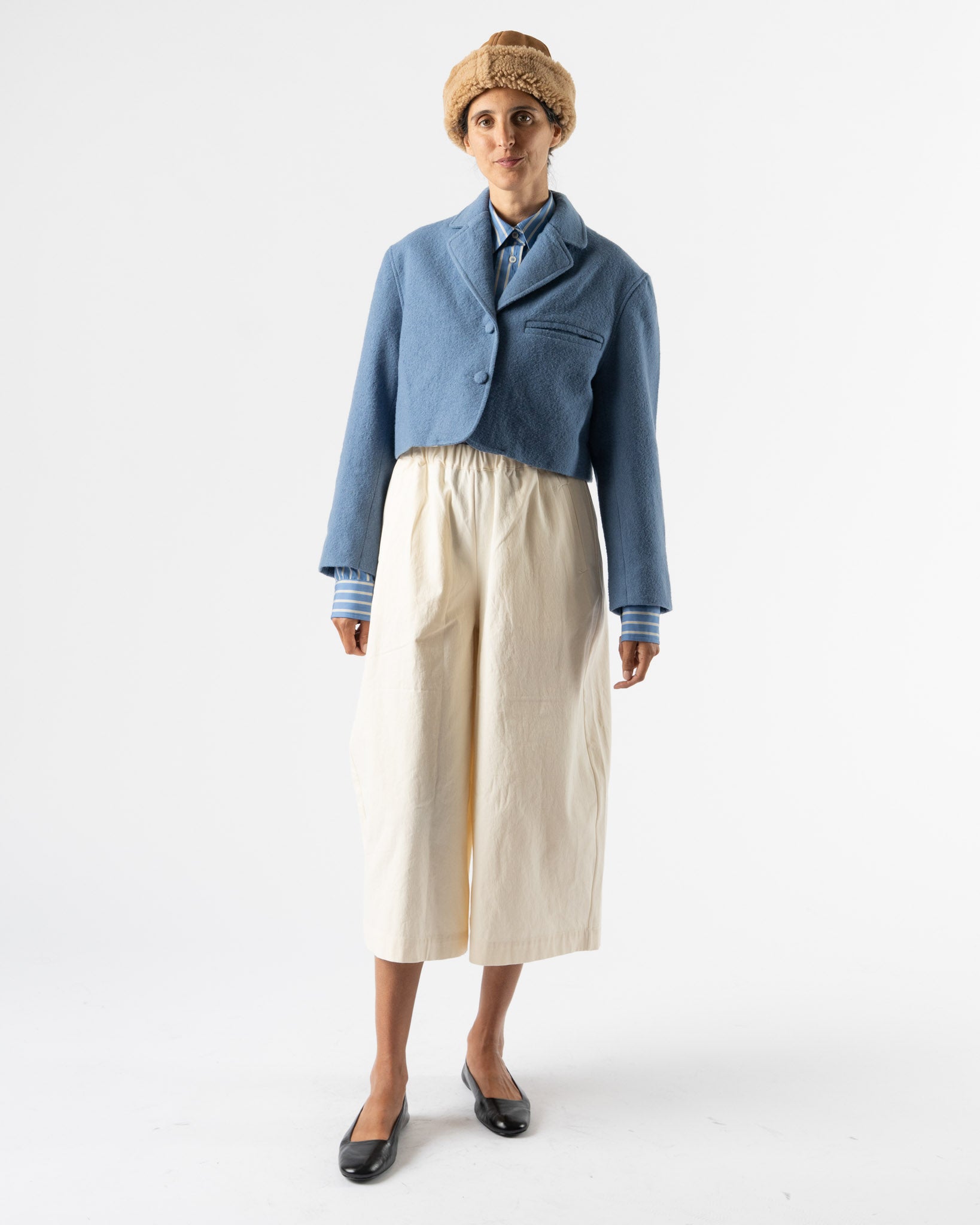 Cawley Japanese Boucle Cropped Andie Blazer in Riviera