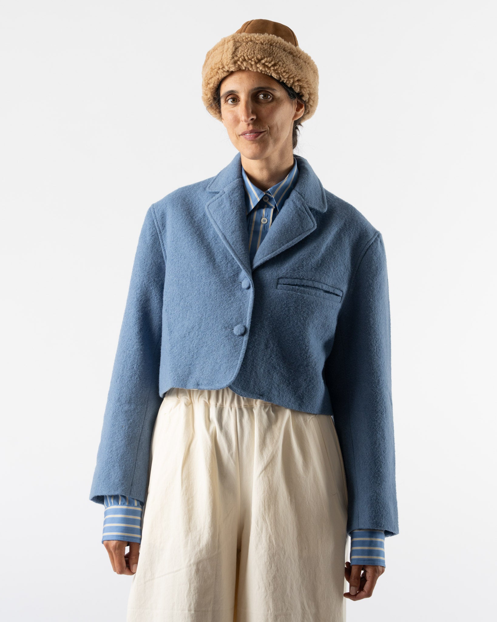Cawley Japanese Boucle Cropped Andie Blazer in Riviera