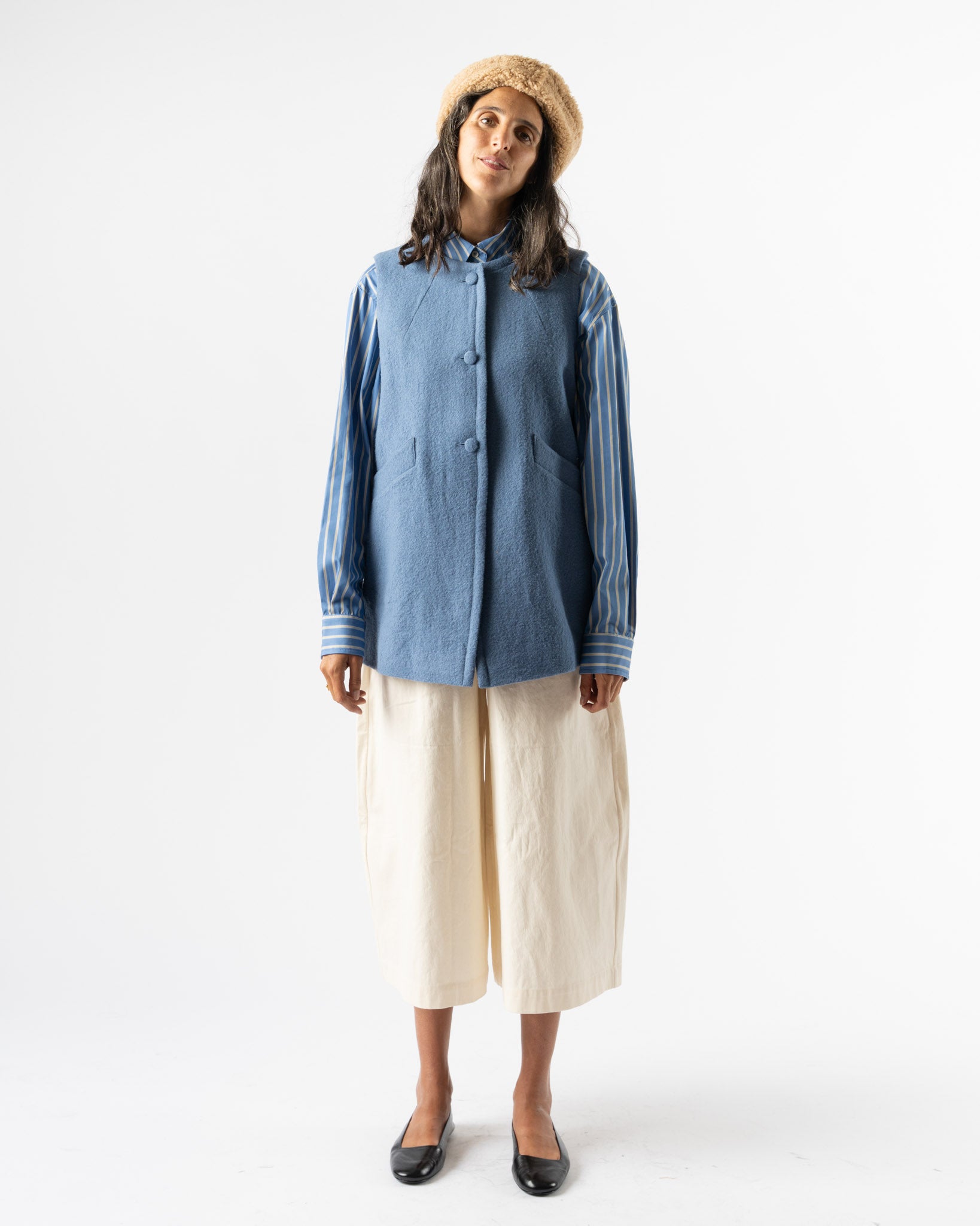 Cawley Japanese Boucle Daphne Vest in Riviera