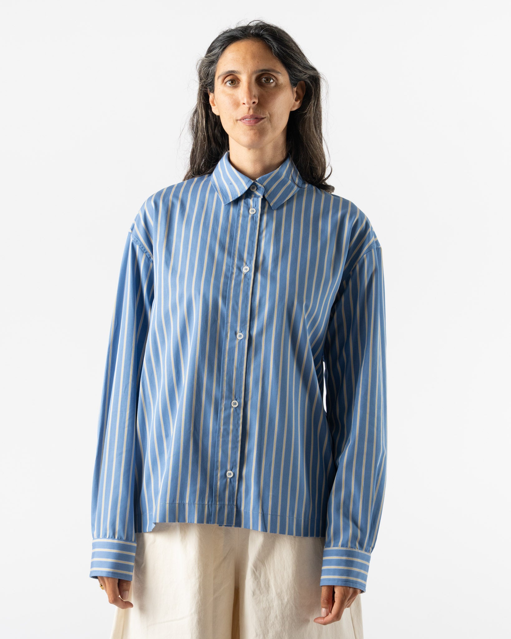 Cawley Dennis Shirt in Blue/Dandelion Stripe