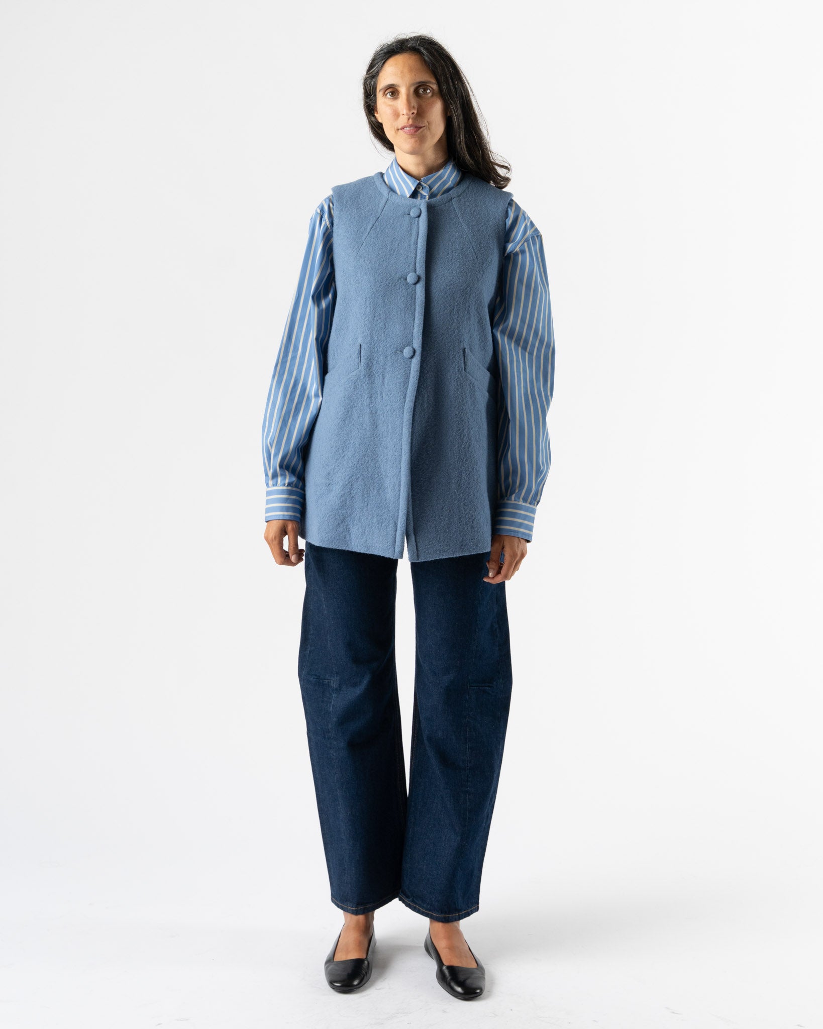 Cawley Japanese Boucle Daphne Vest in Riviera