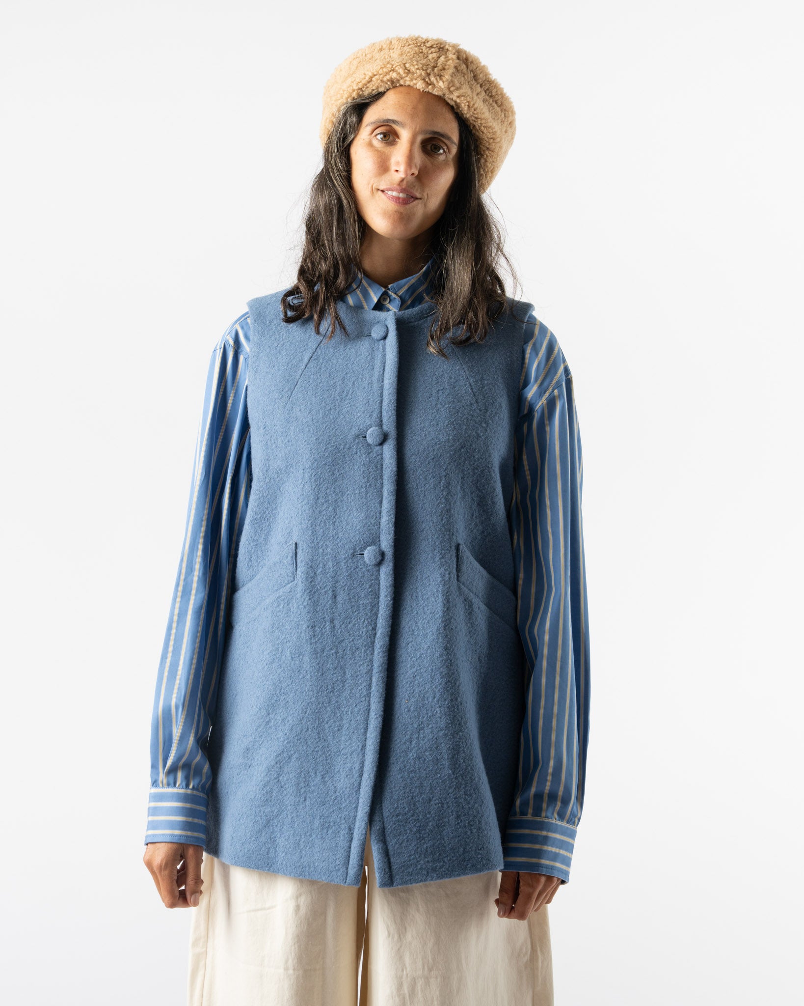 Cawley Japanese Boucle Daphne Vest in Riviera