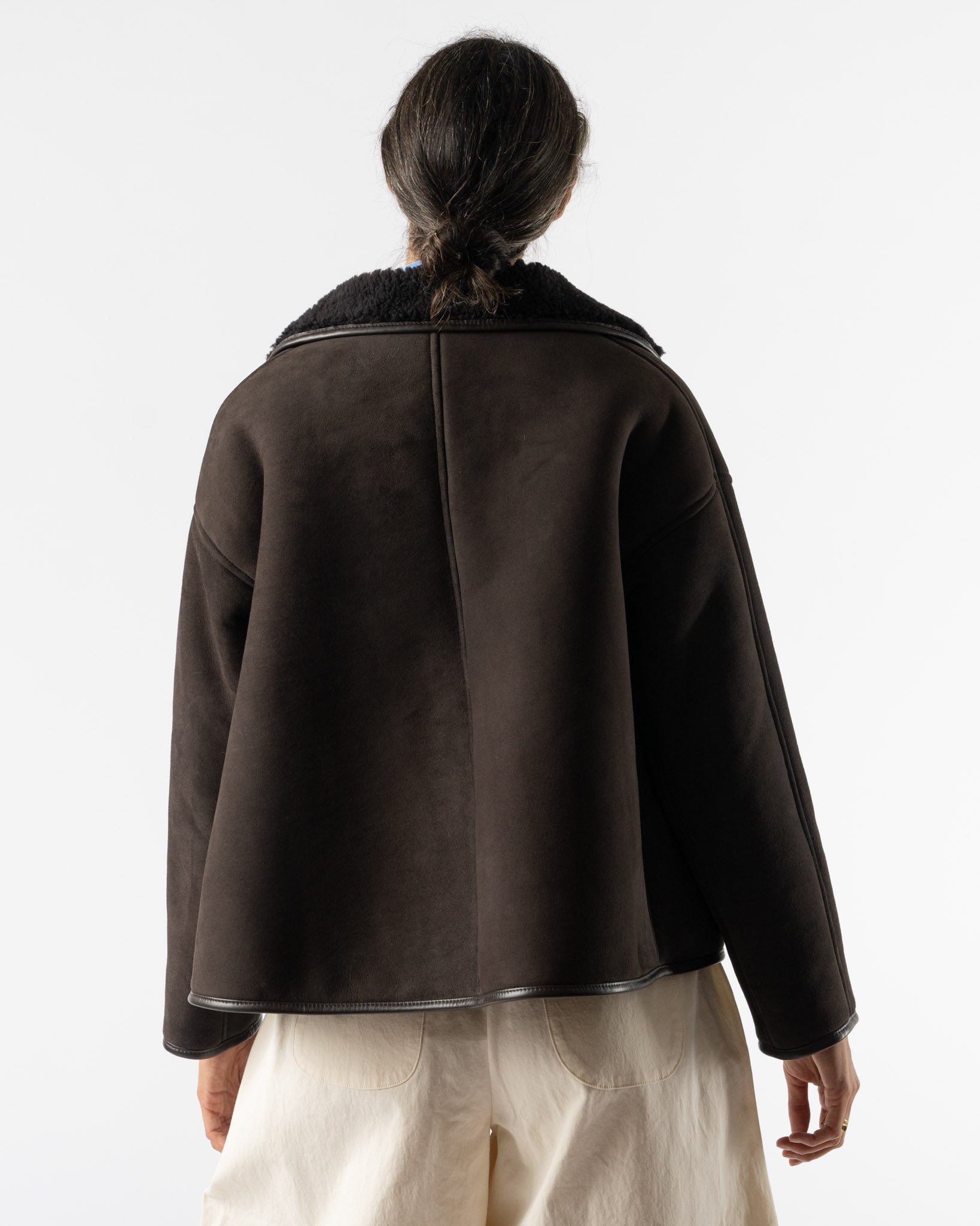 Cawley Suede Back Curly Hair Sheepskin Avis Jacket in Chocolate