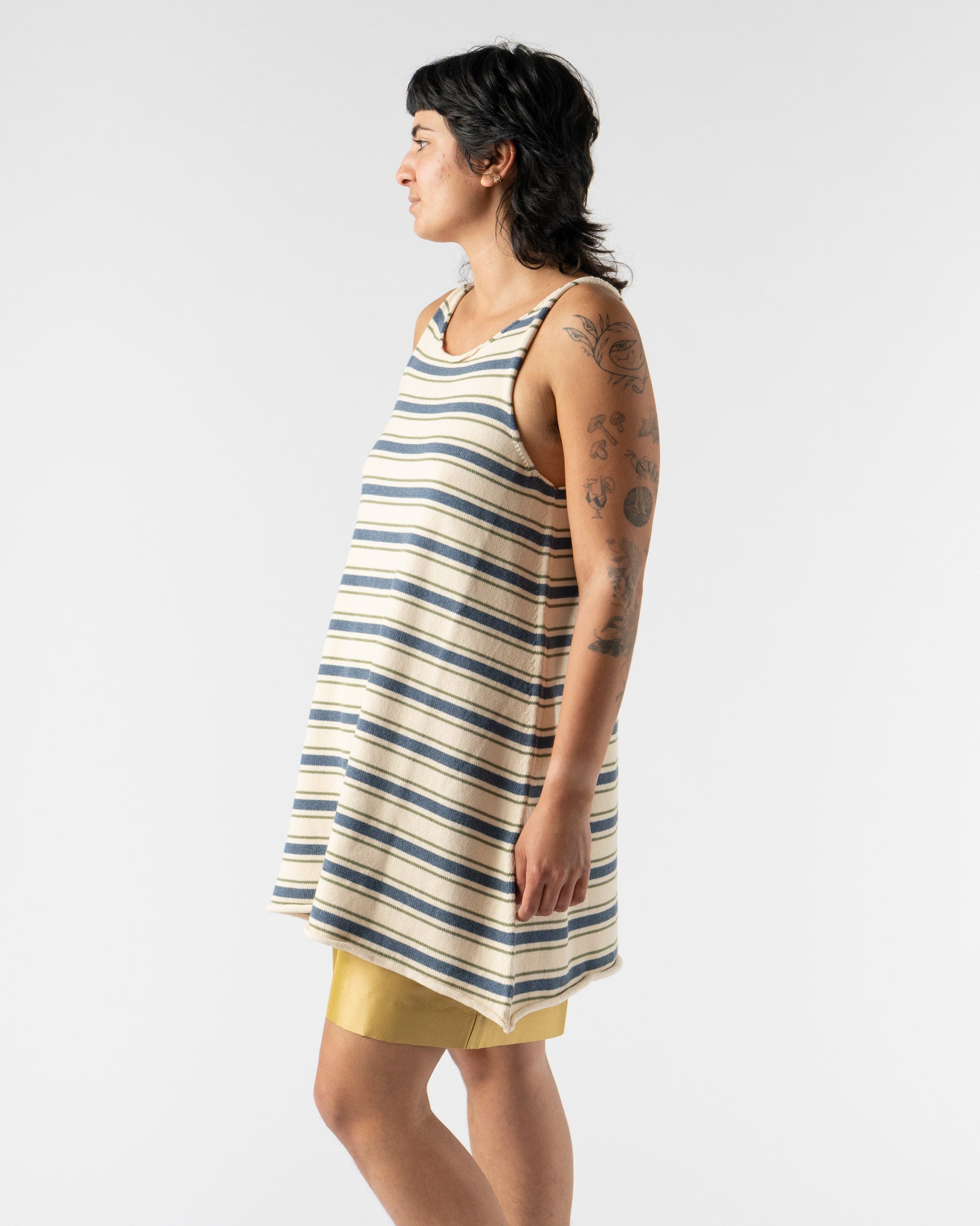 Cawley Thea Dress in Tahiti with Khaki/Merengue Stripes