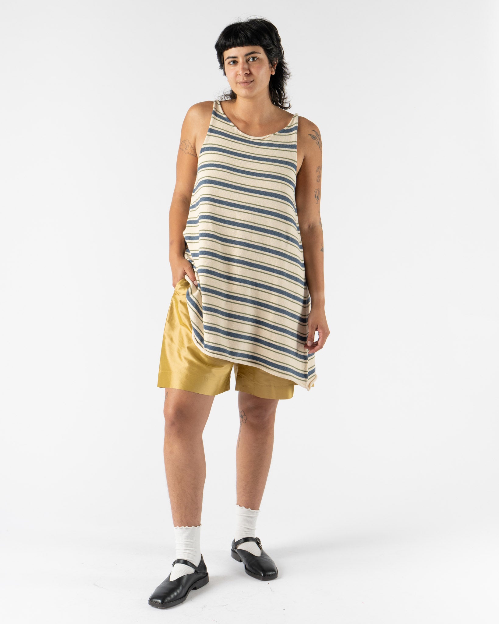 Cawley Thea Dress in Tahiti with Khaki/Merengue Stripes