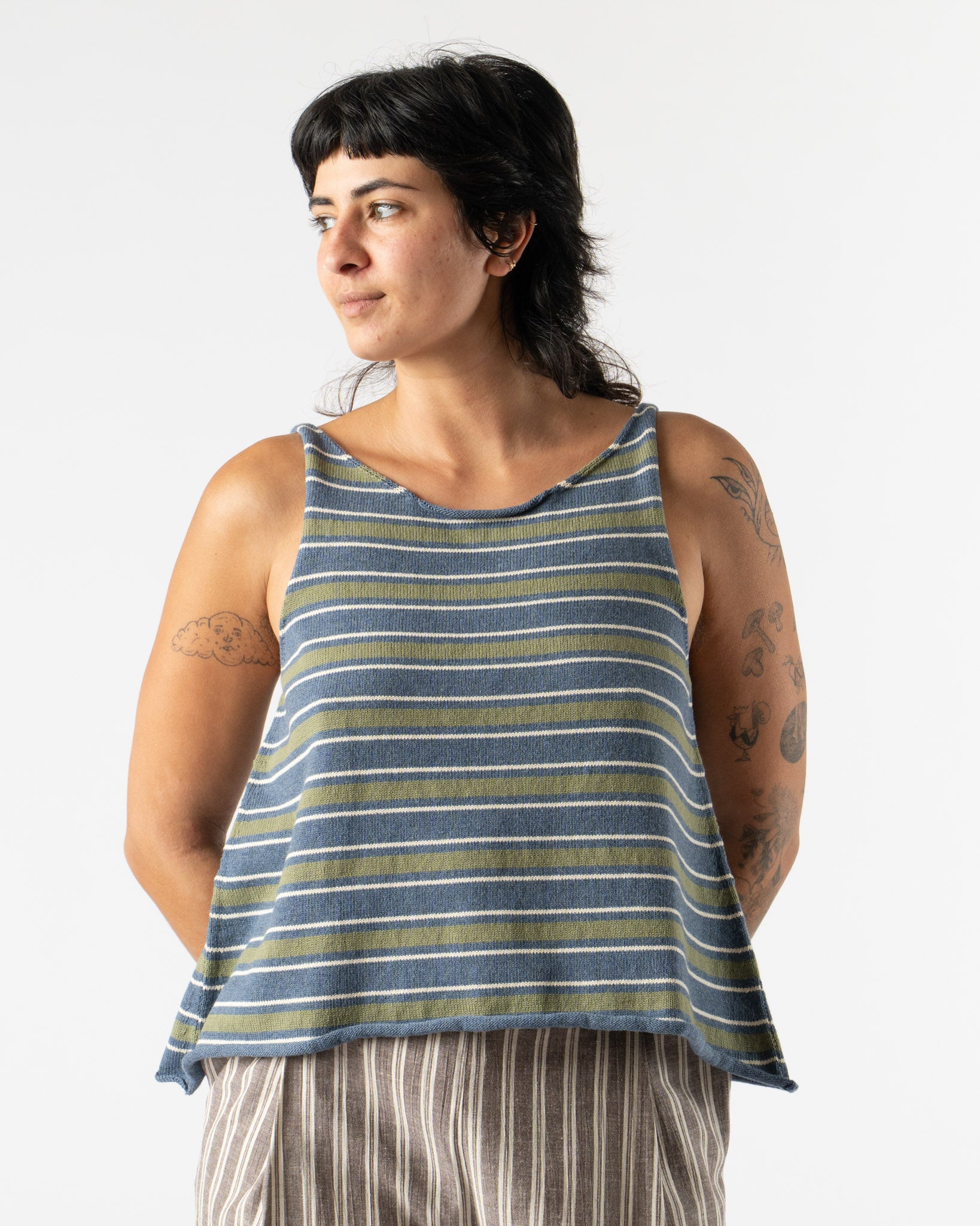 Cawley Thea Top in Tahiti with Khaki/Merengue Stripes