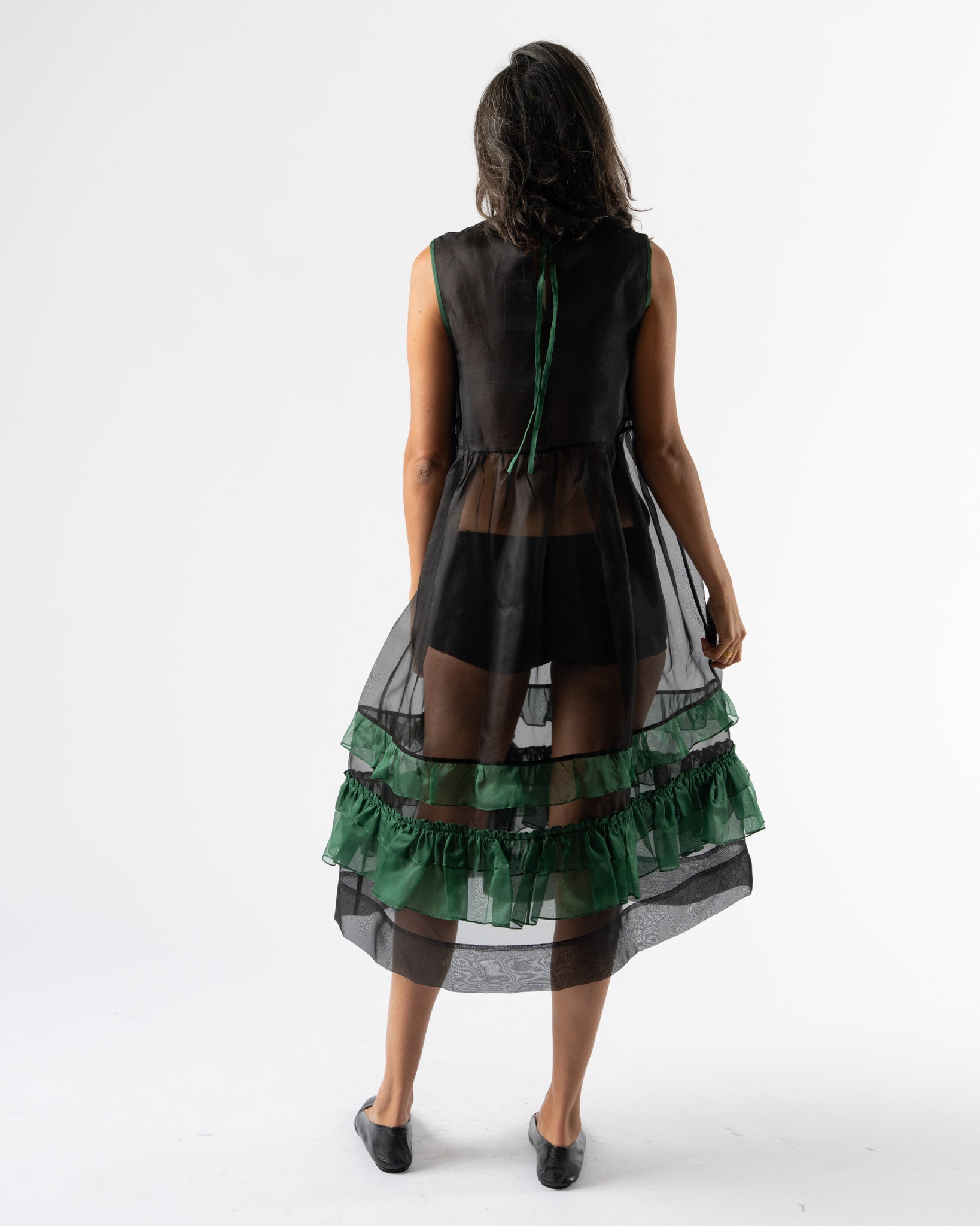 Cawley Silk Organza Genevieve Dress in Black/Forest