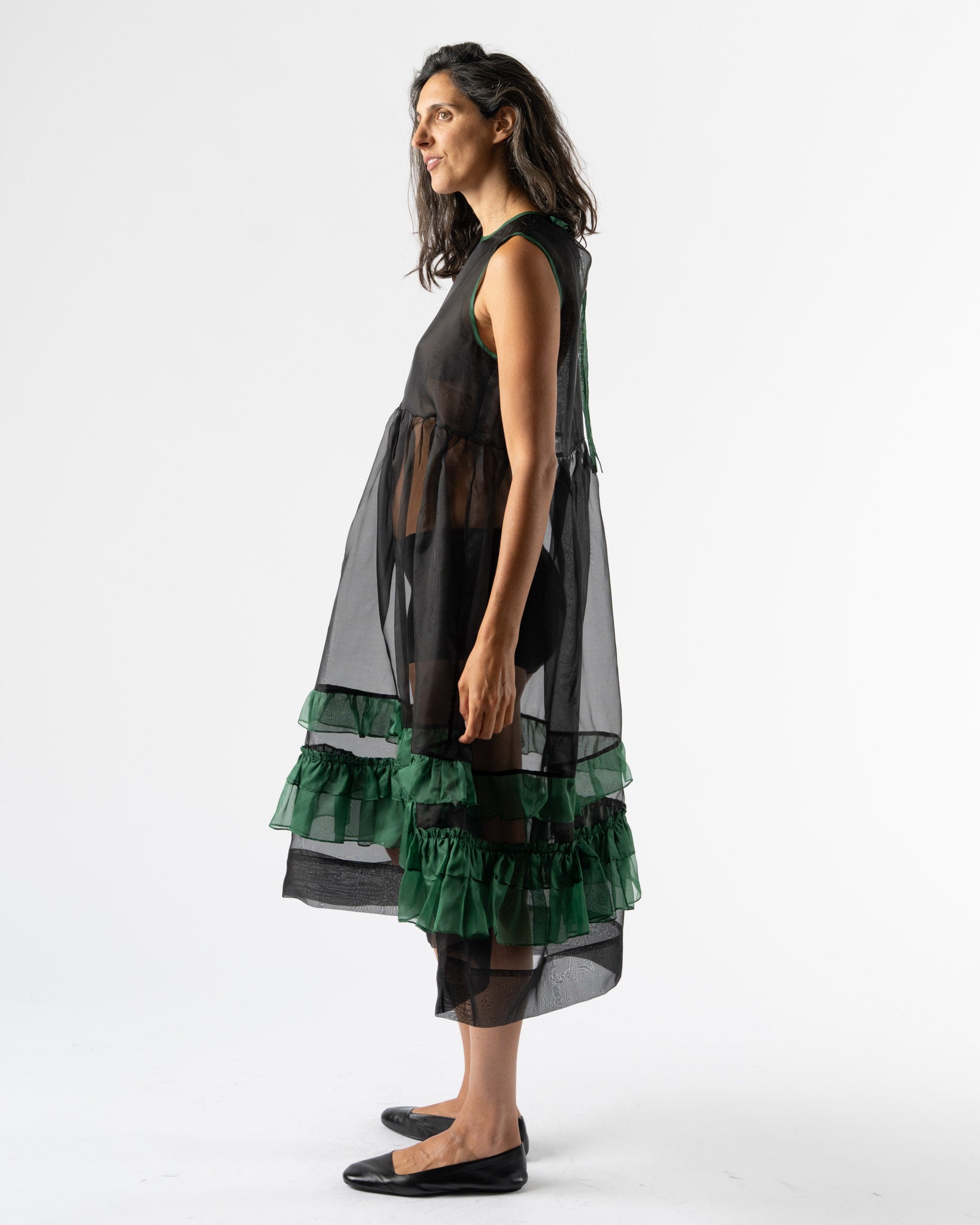 Cawley Silk Organza Genevieve Dress in Black/Forest