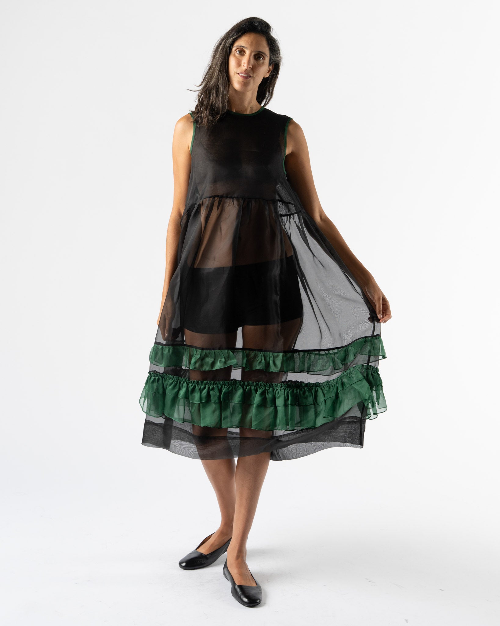 Cawley Silk Organza Genevieve Dress in Black/Forest