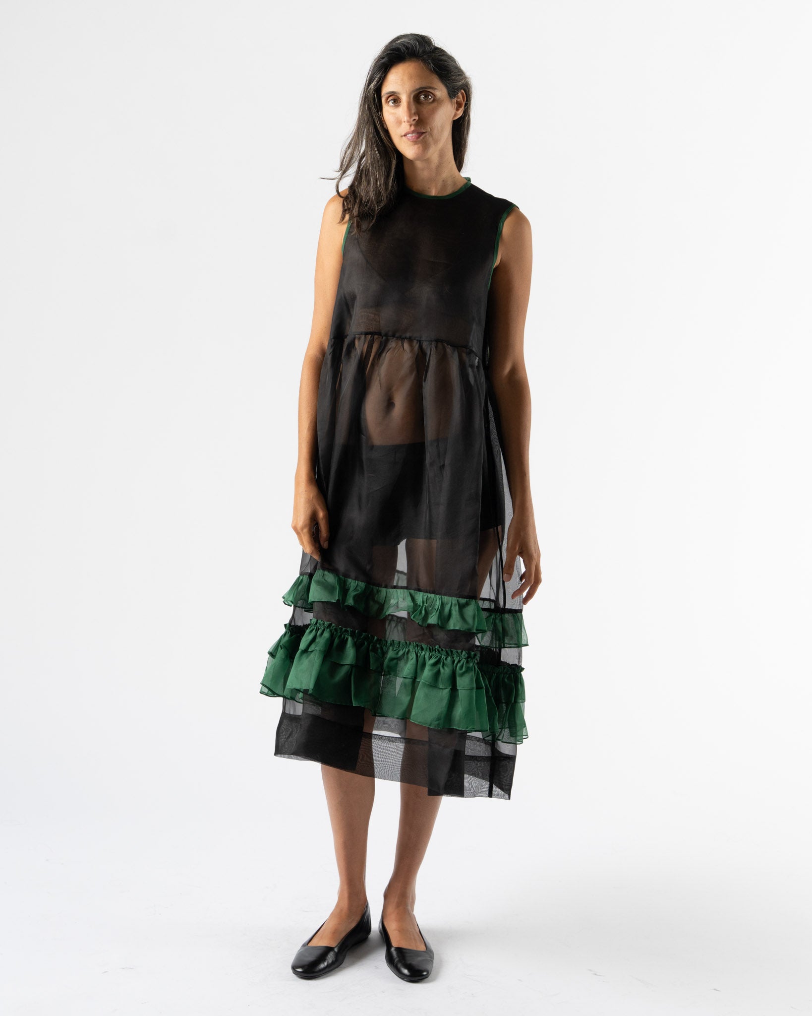 Cawley Silk Organza Genevieve Dress in Black/Forest
