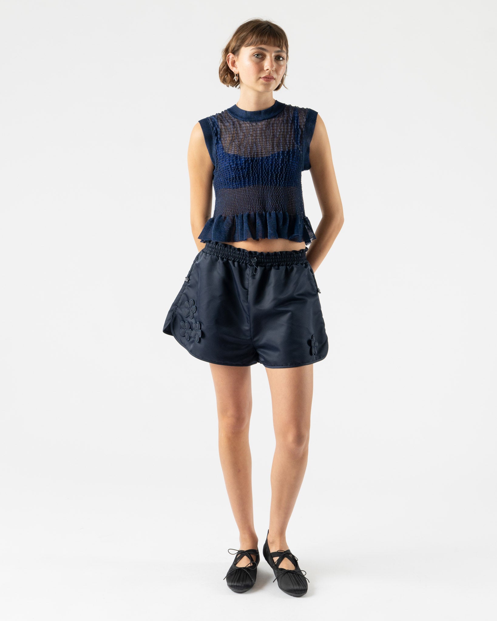 Cecilie Bahnsen Colette Shorts in Navy Technical Nylon