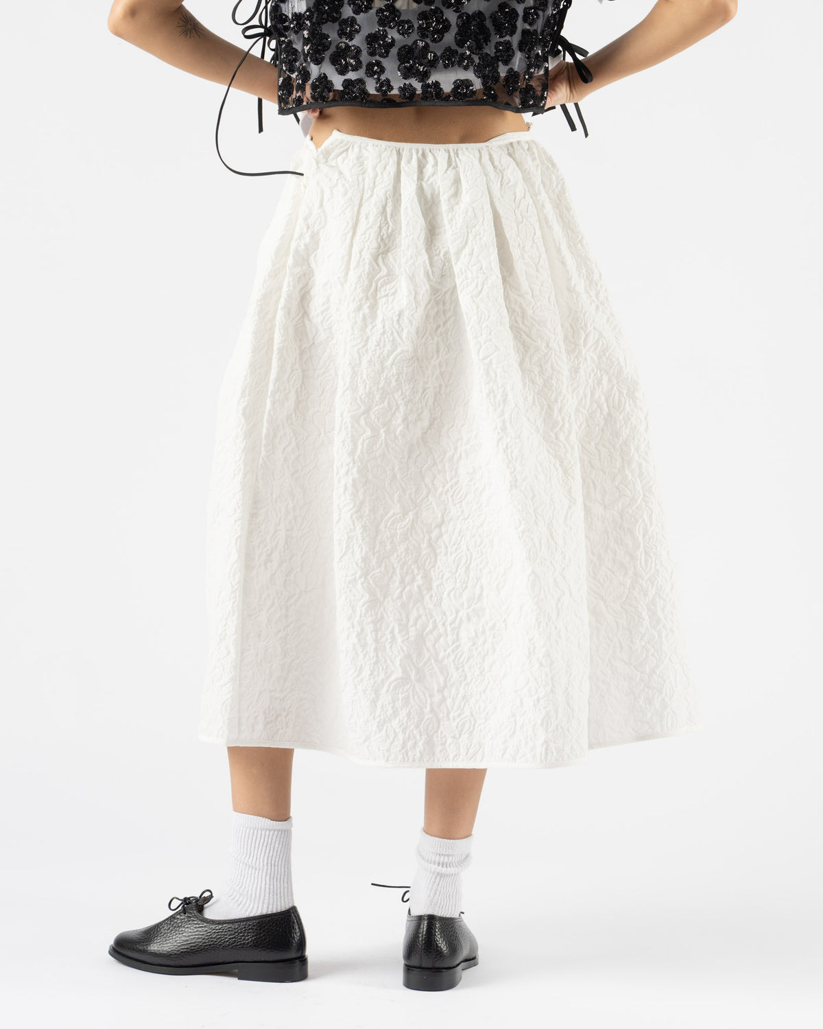 Cecilie Bahnsen Bala Skirt in White Floratini Matelasse