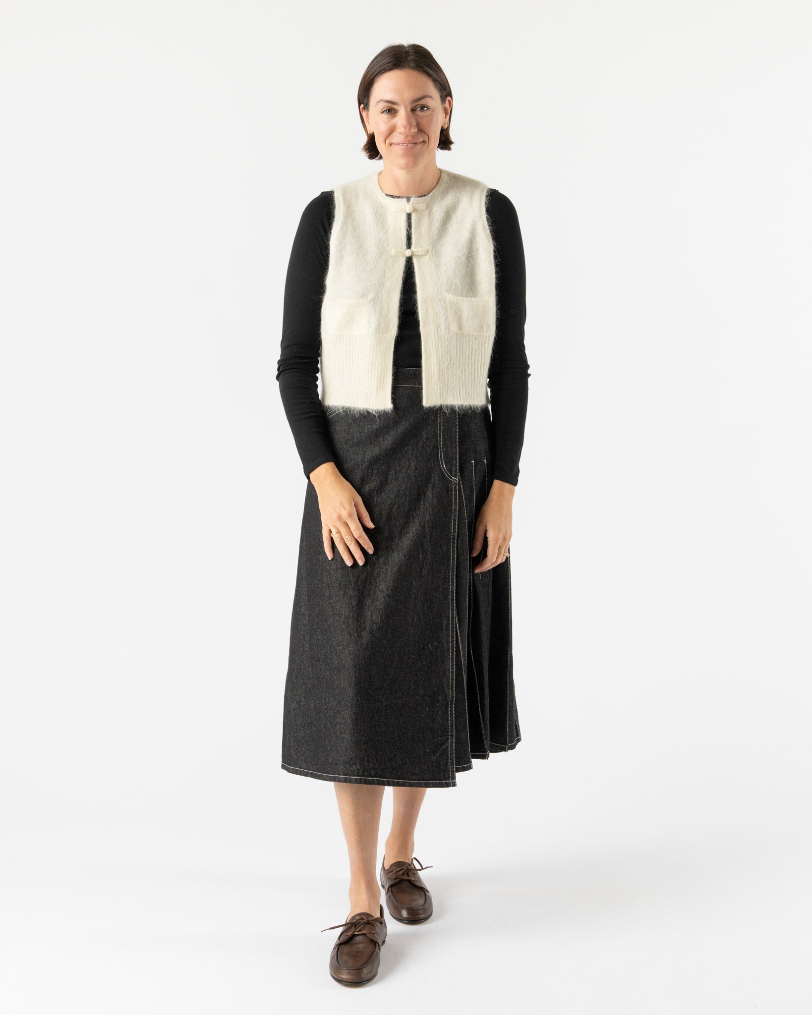 Beams Boy China Button Vest in Off White