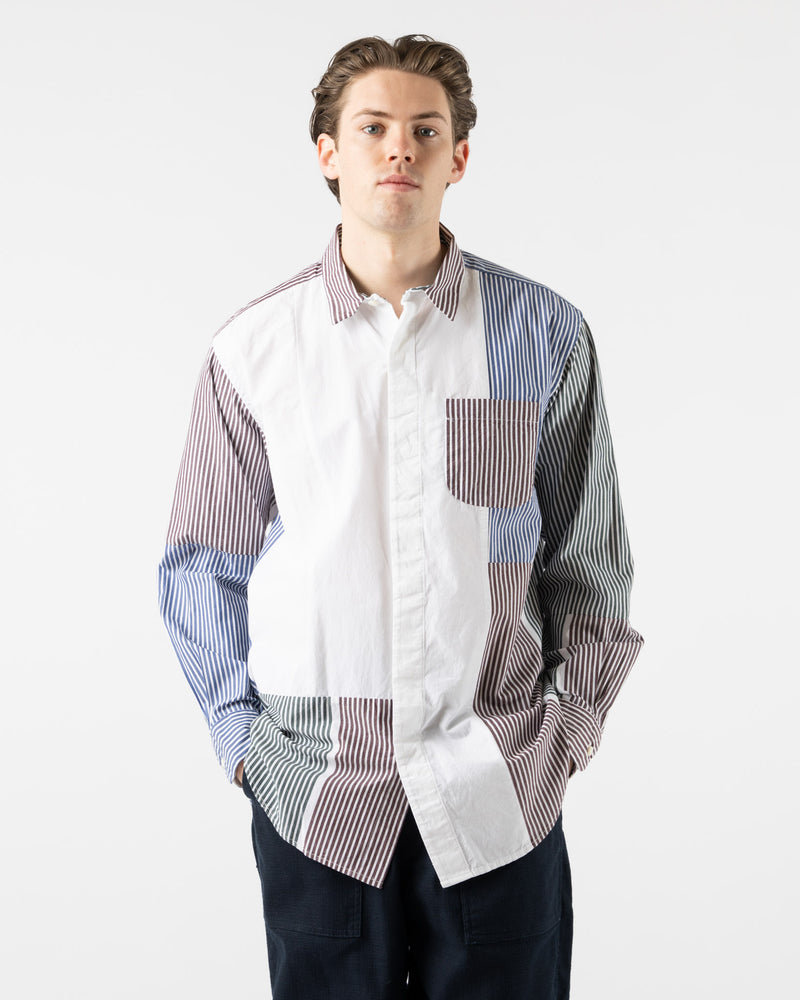 Engineered Garments Combo Short Collar Shirt in Multi Color Cotton Block Stripe