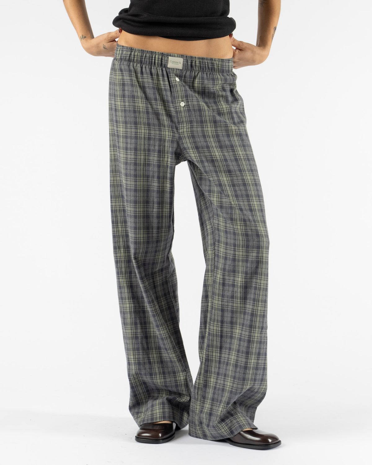 Comme Si La Boxer Alta in Grey Sage Plaid