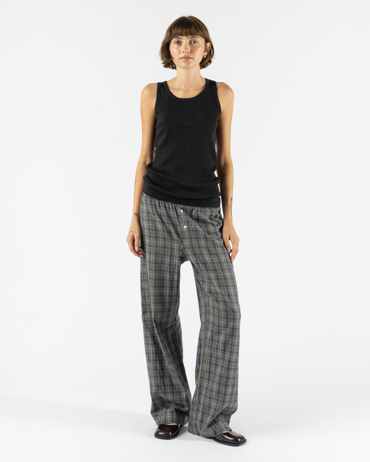 Comme Si La Boxer Alta in Grey Sage Plaid