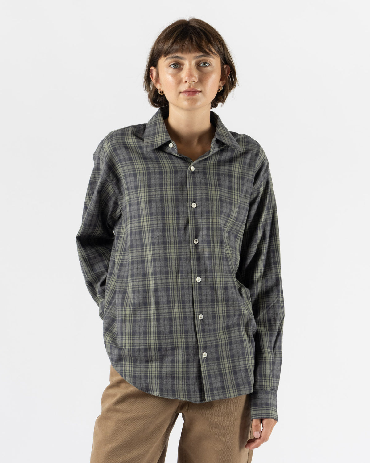 Comme Si La Shirt Classica in Grey Sage Plaid