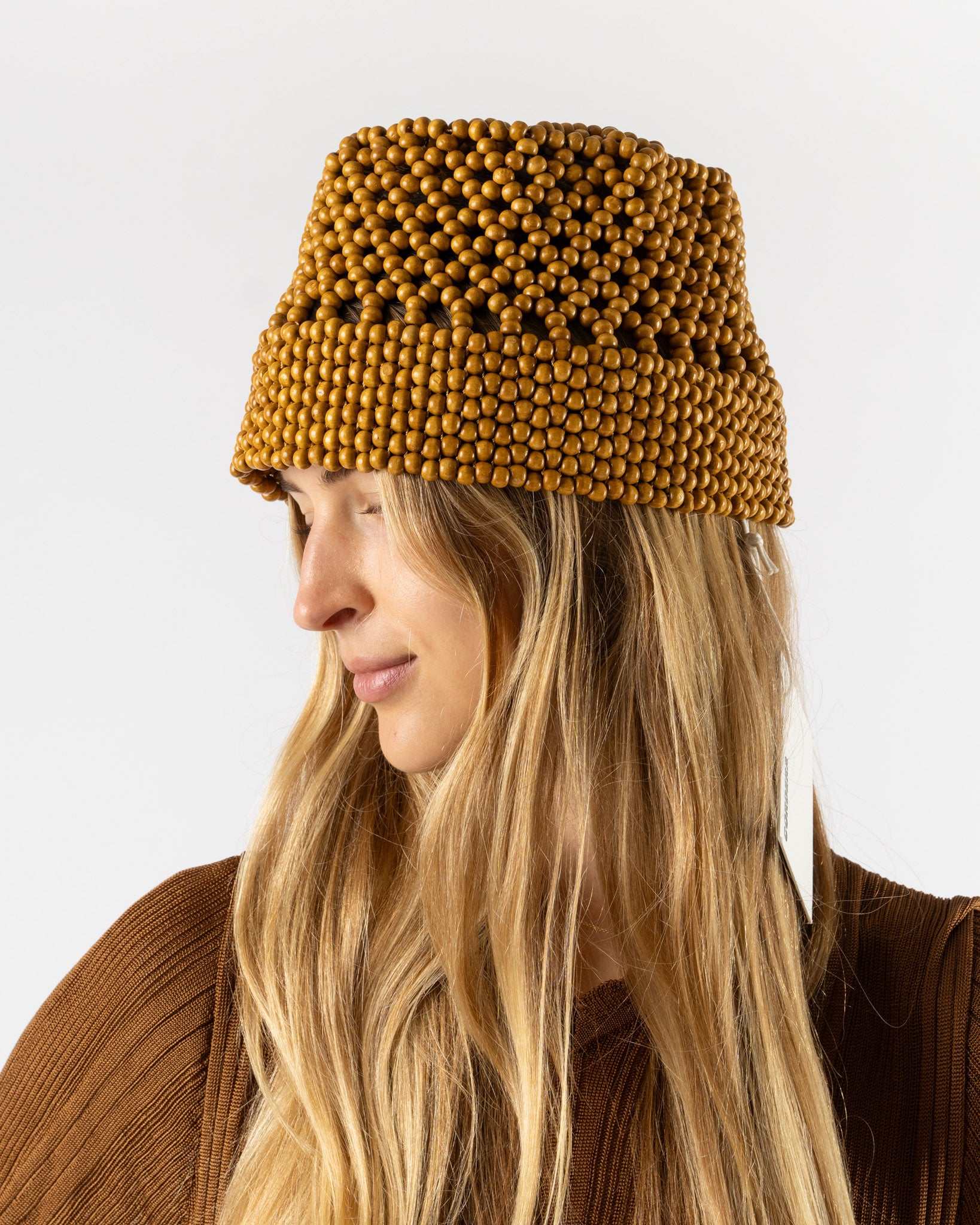Cordera Wooden Beads Bucket Hat in Ochre
