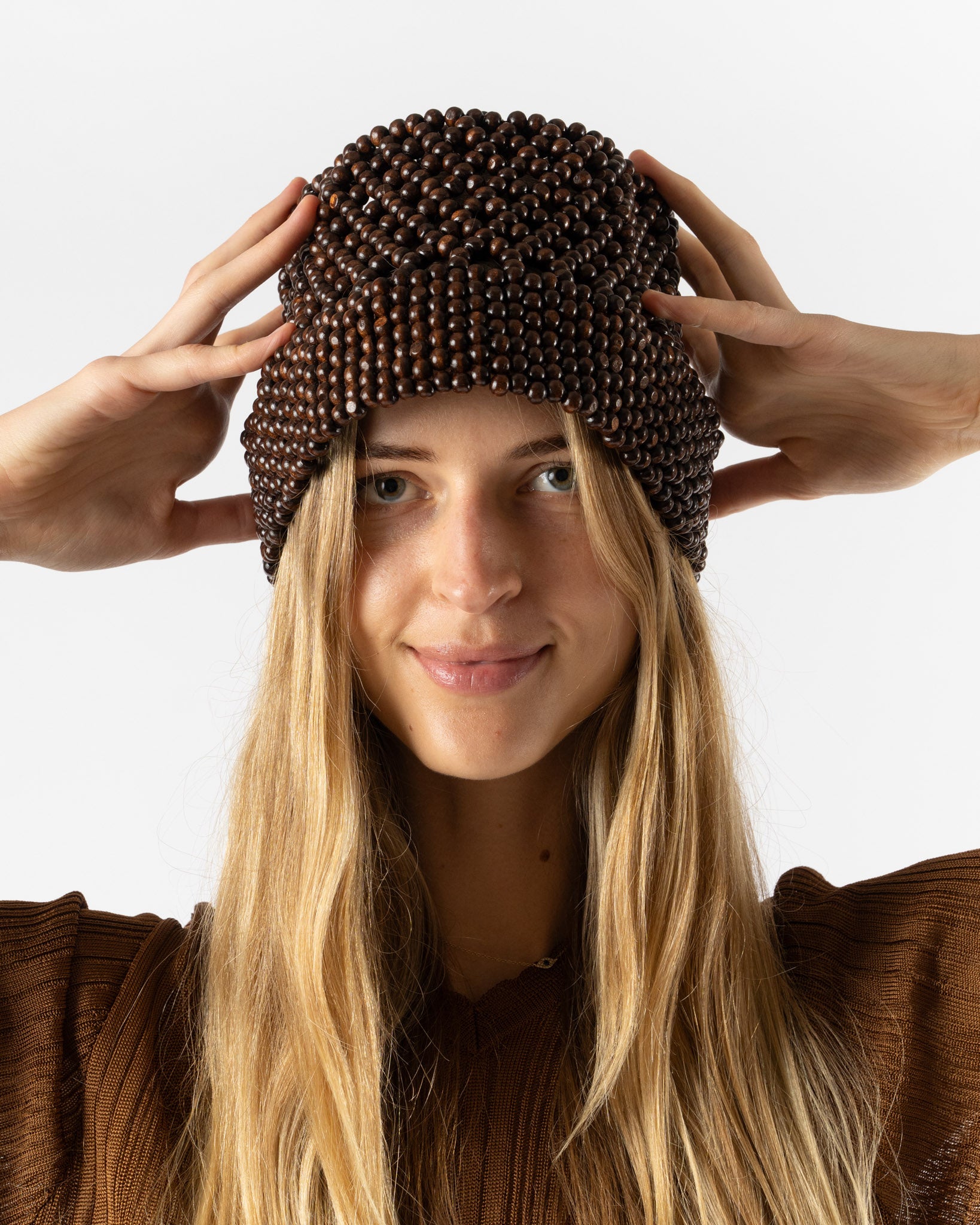 Cordera Wooden Beads Bucket Hat in Brown