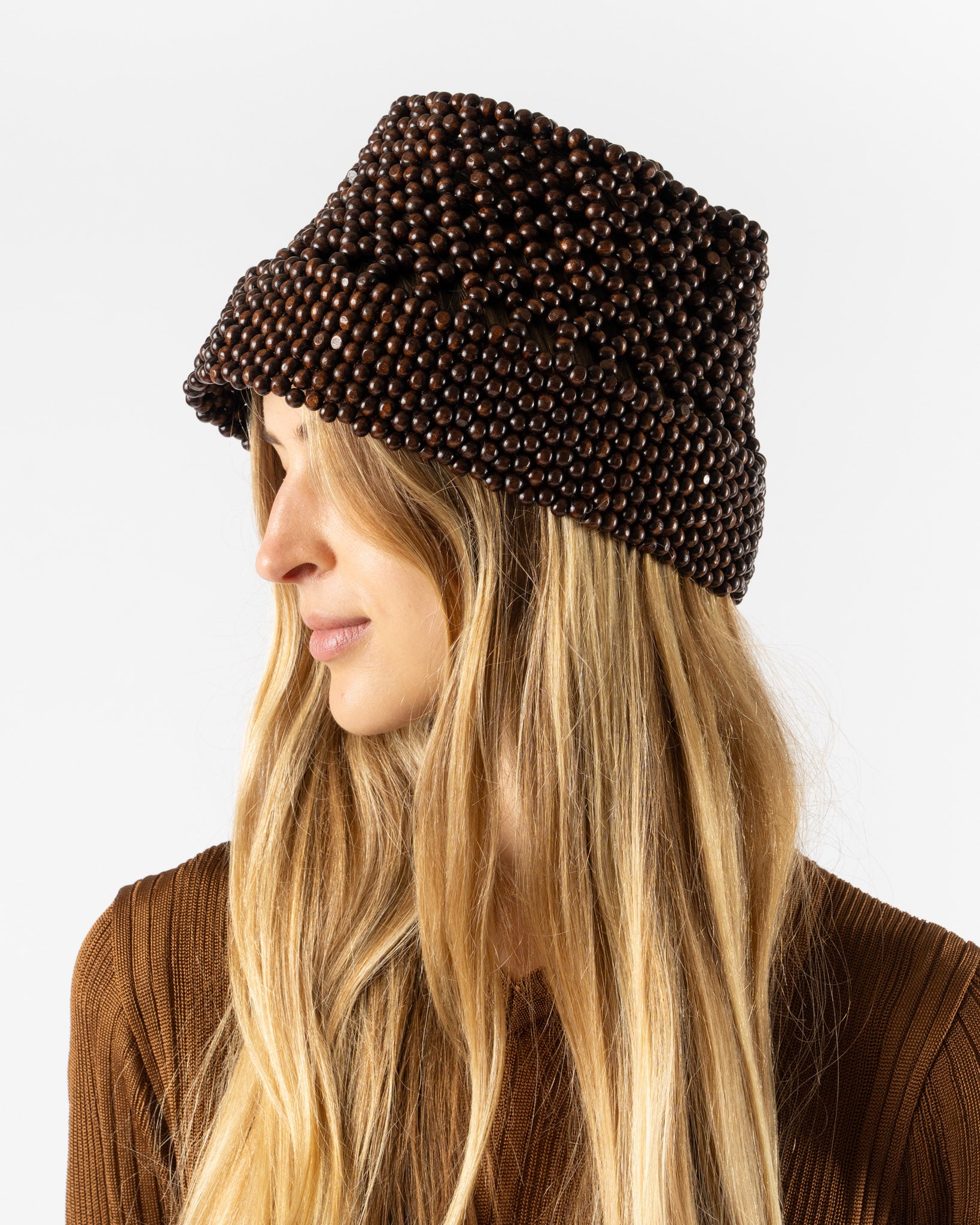 Cordera Wooden Beads Bucket Hat in Brown