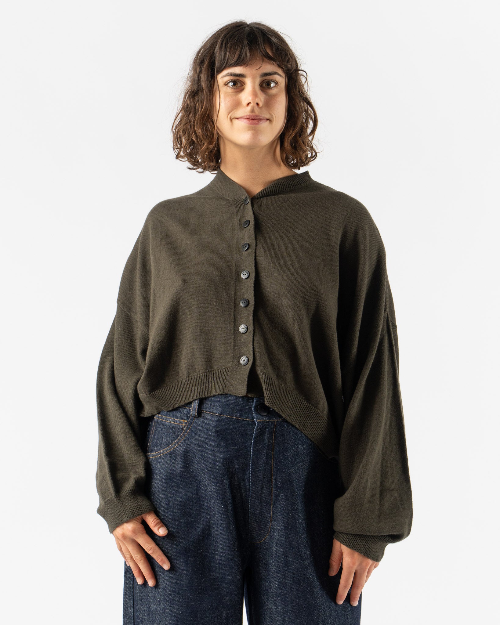 Cordera Cotton & Cashmere Cardigan in Dark Moss
