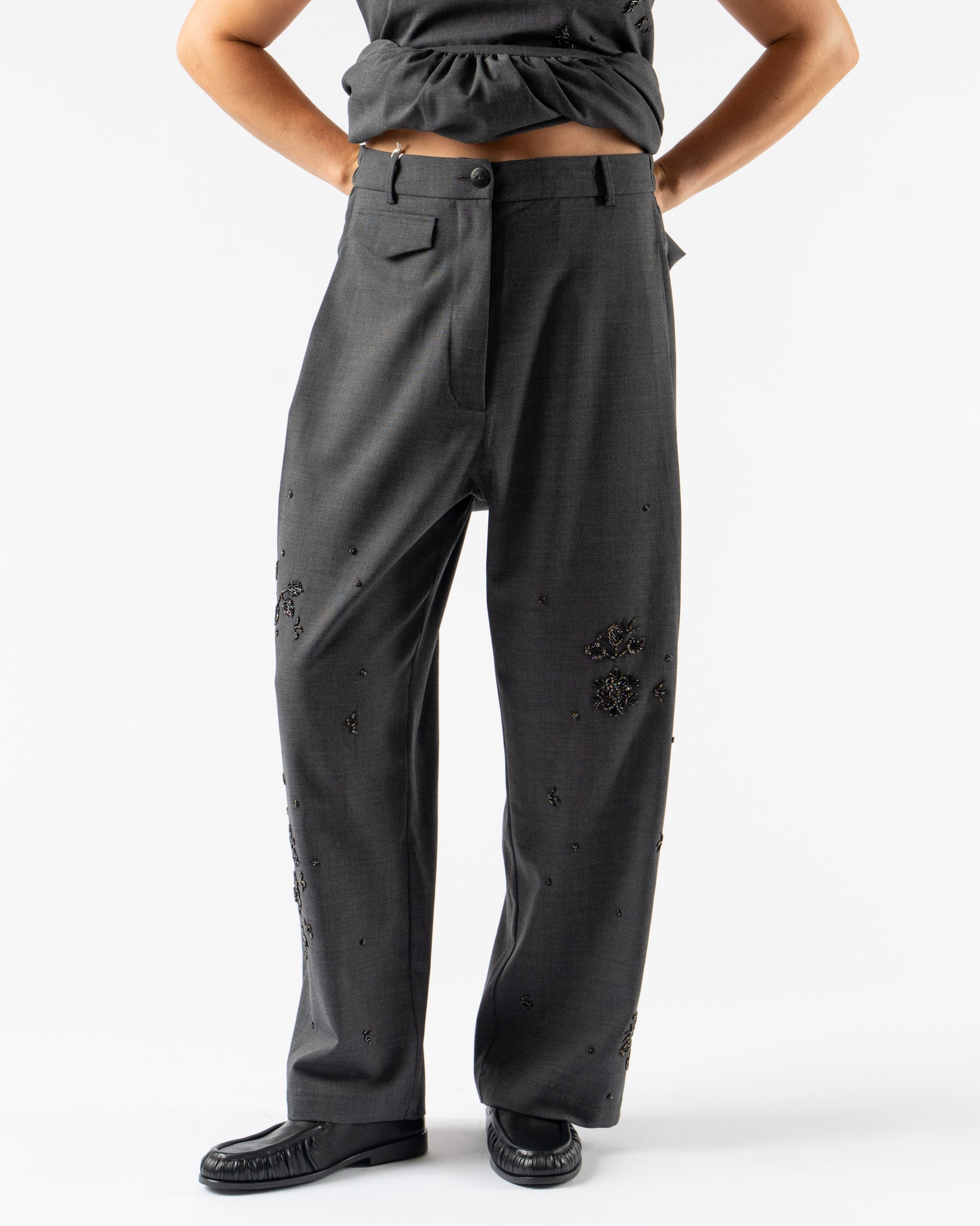【Anyone more】Purea Charcoal Long Wide Pants Charcoal linen & cotton ankle length wide pants – NEHERA