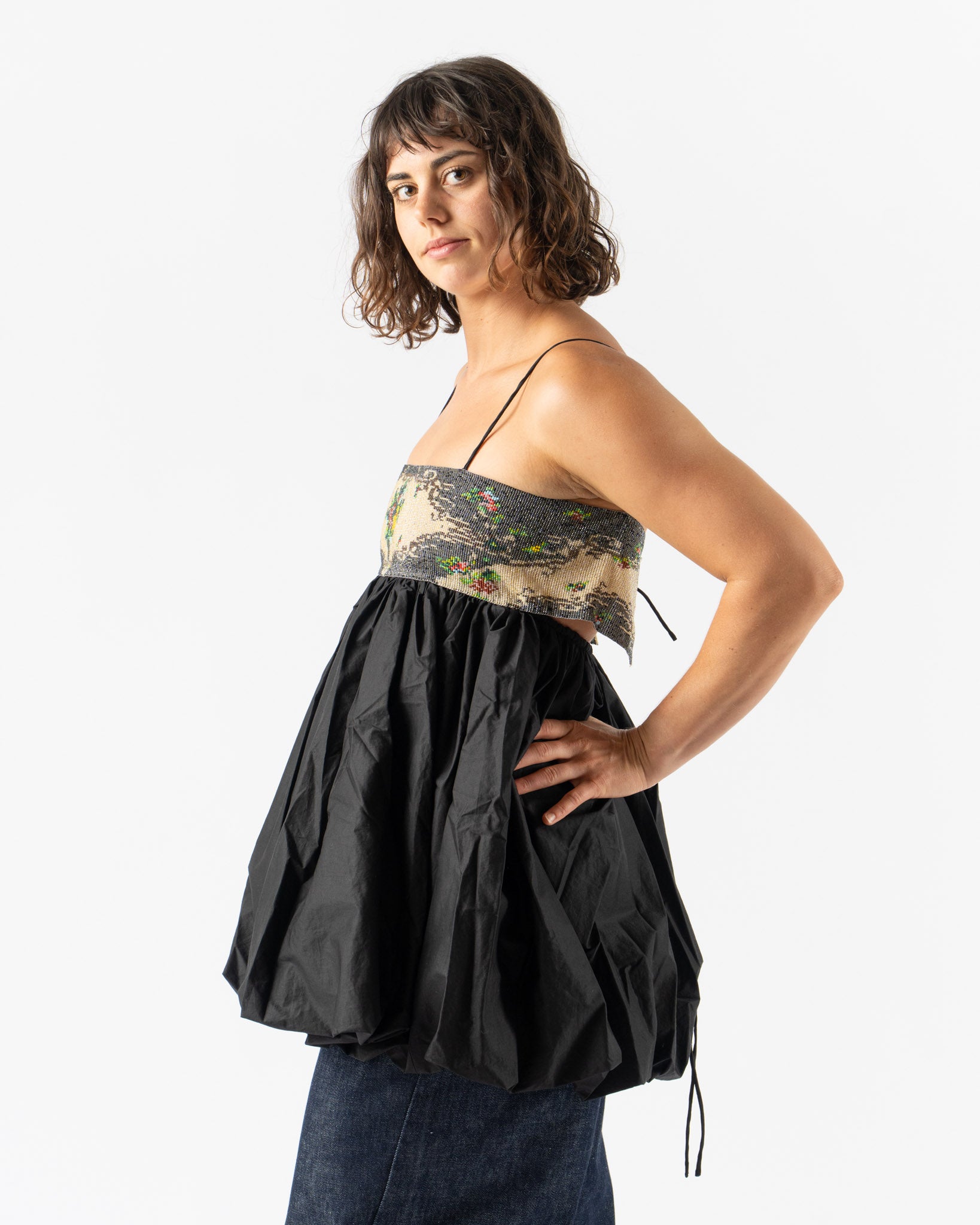 Cordera Handmade Beaded Mini Dress in Black