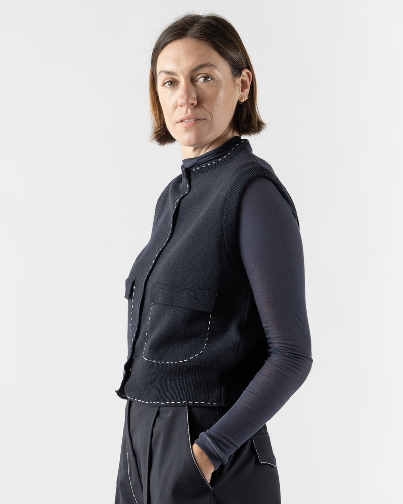 Cordera Merino Wool Stitched Waistcoat in Navy