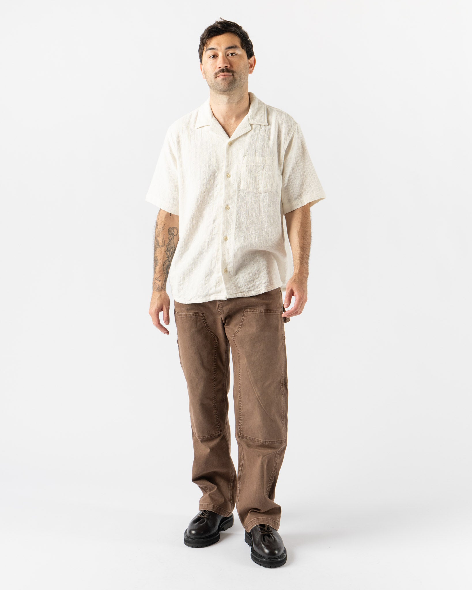 Corridor Basket Weave Stripe SS Camp Shirt in Natural