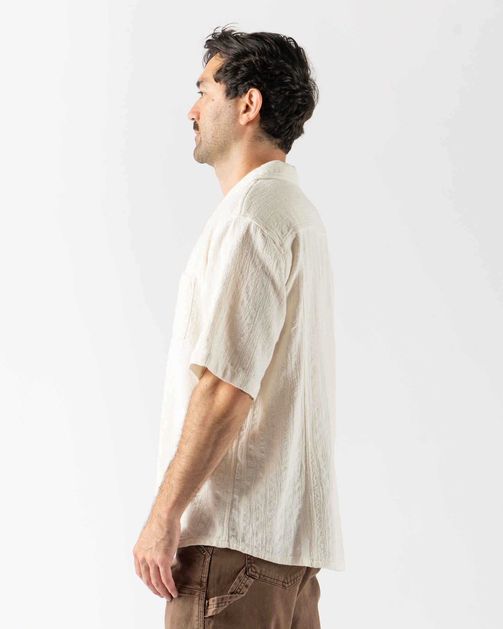 Corridor Basket Weave Stripe SS Camp Shirt in Natural