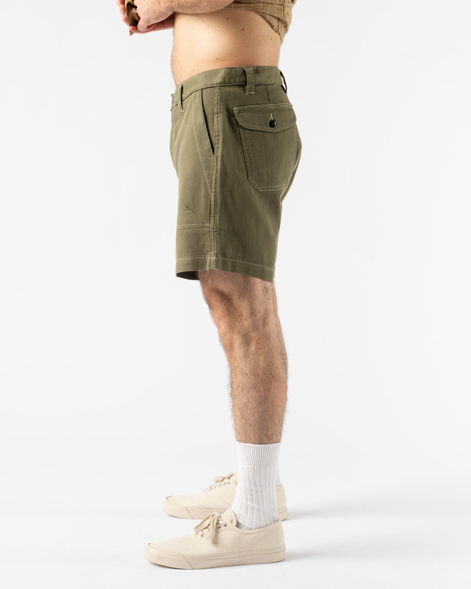 Corridor Bedford Cord Camp Pocket Shorts in Olive