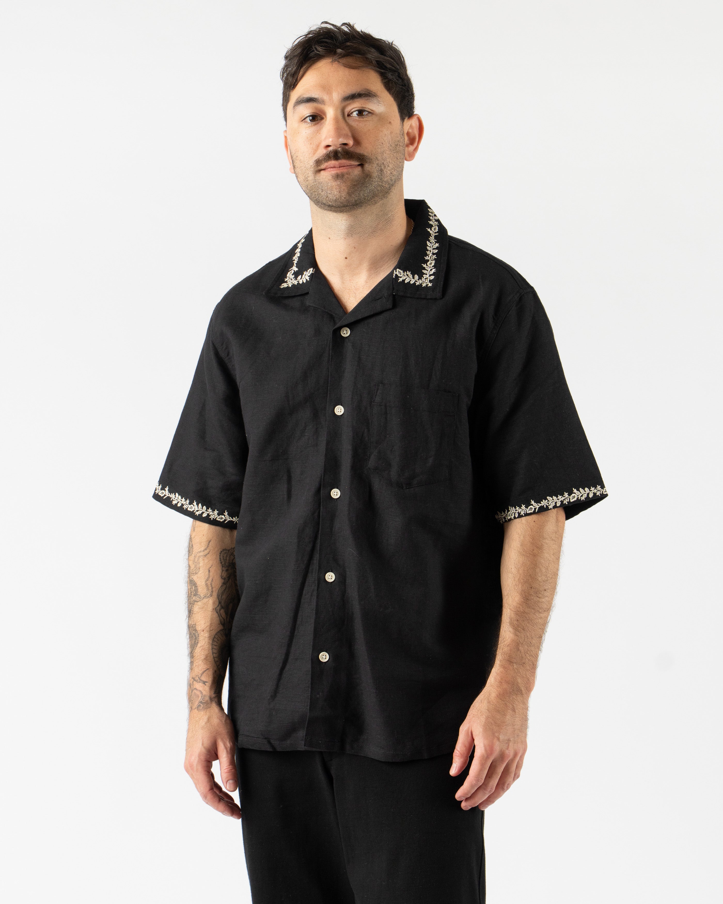 Corridor Elijah Embroidery SS Camp Shirt in Black