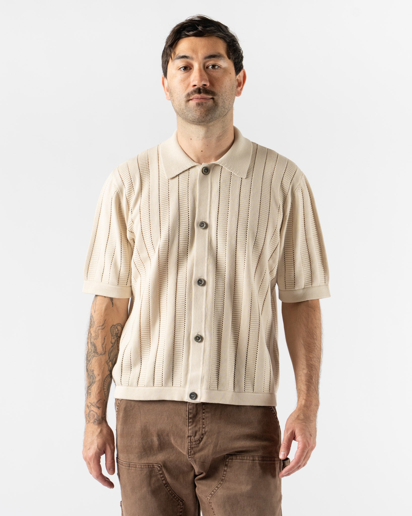 Corridor Ladder Knit Button Down Shirt in Natural
