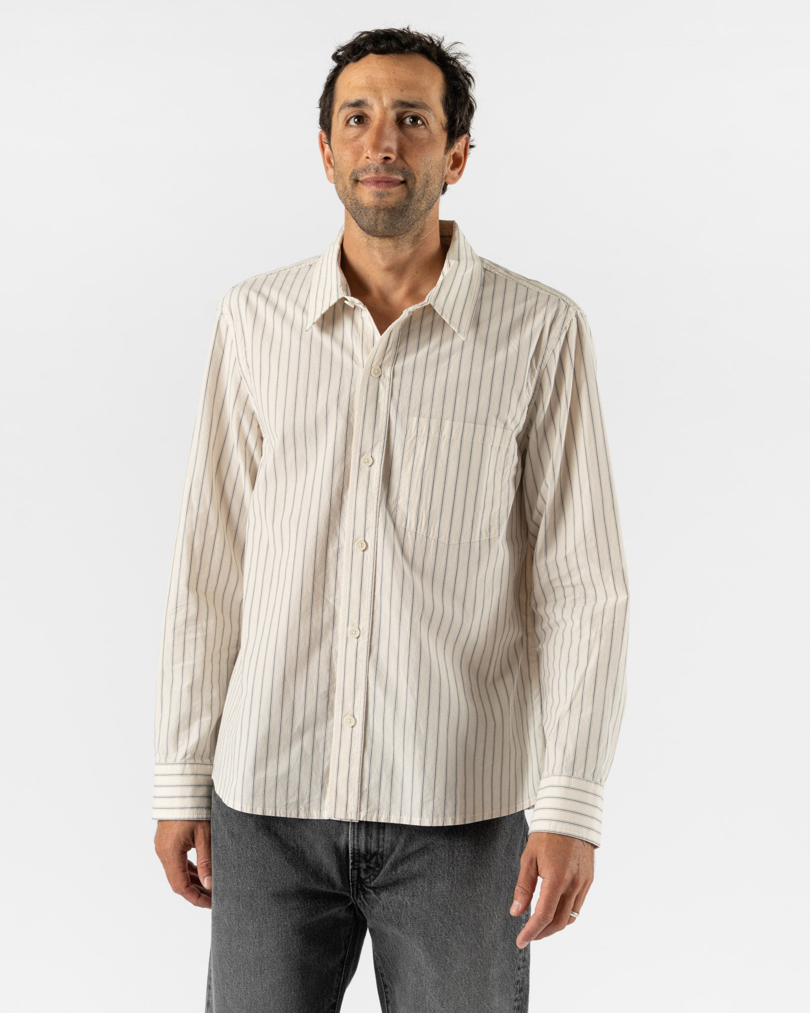 Corridor Poplin Stripe Long Sleeve in Natural