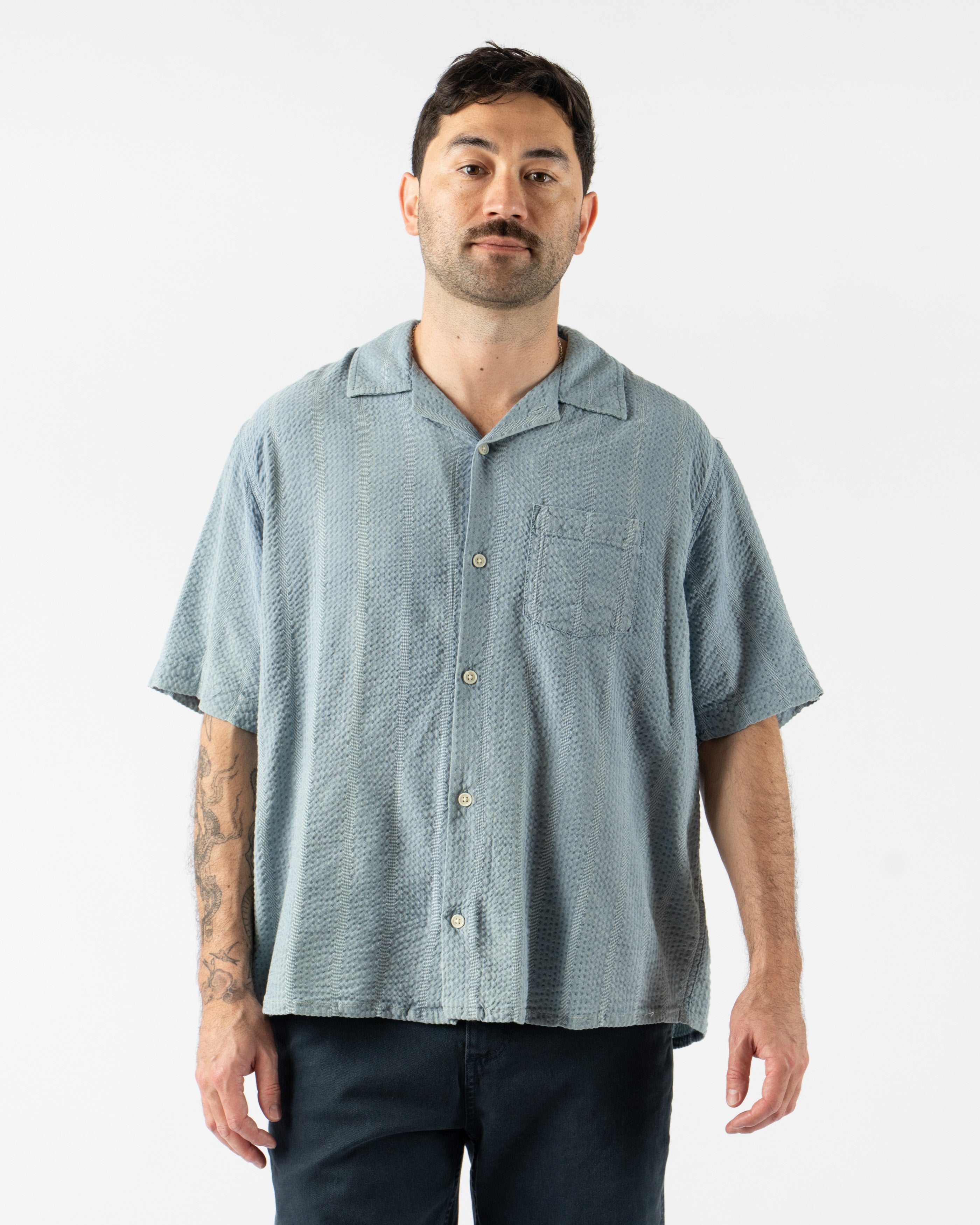 Corridor Striped Seersucker SS in Indigo