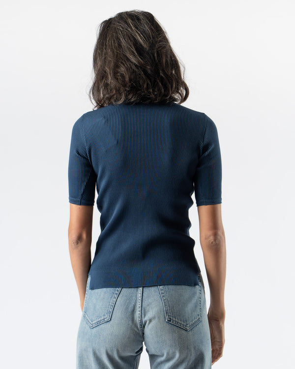 Auralee Cotton High Gauge Rib Knit Tee in Navy