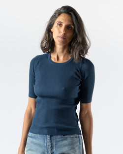 Auralee Cotton High Gauge Rib Knit Tee in Navy