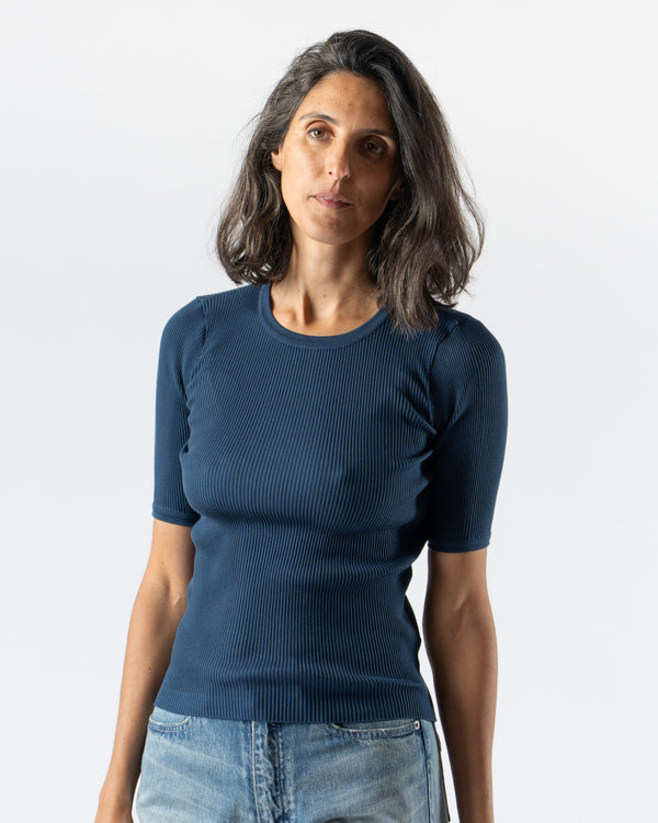 Auralee Cotton High Gauge Rib Knit Tee in Navy