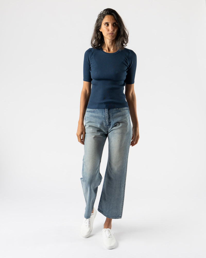 Auralee Cotton High Gauge Rib Knit Tee in Navy