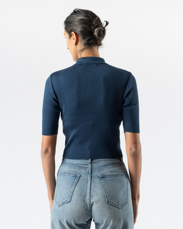 Auralee Cotton High Gauge Rib Knit Polo in Navy