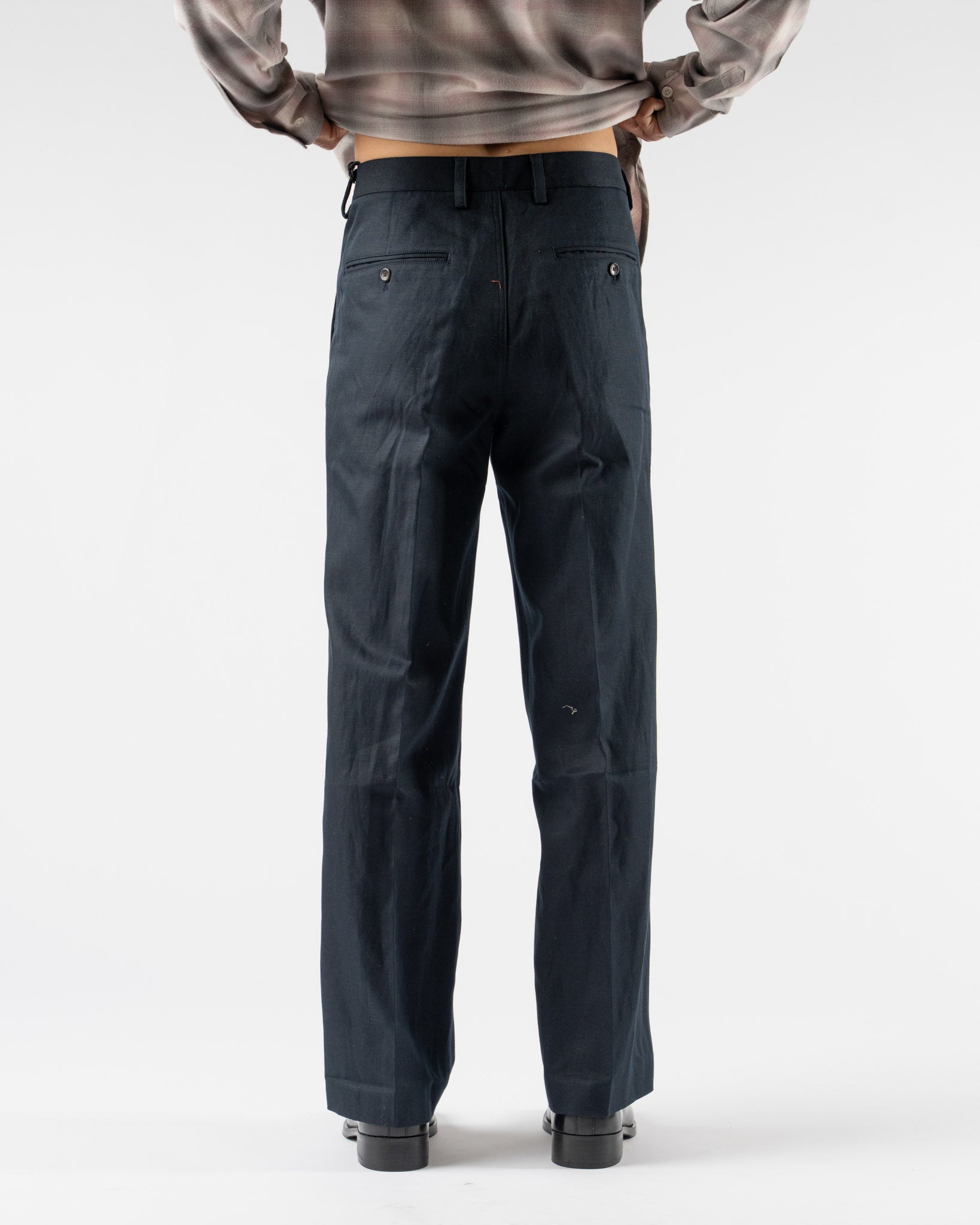 Aaron Levine Cotton Linen Flat Front Pant in Deep Navy