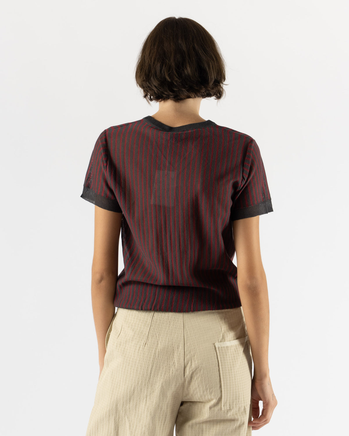 Deiji Studios Cross Neck Tee in Red Stripe