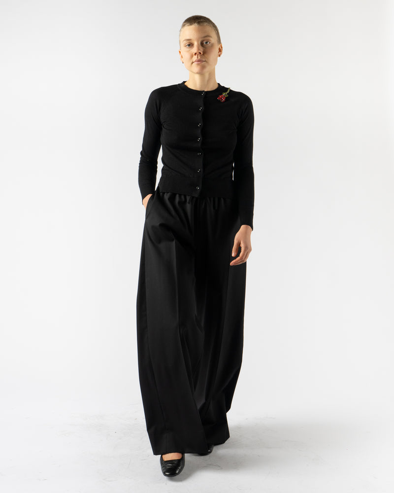 Simone Rocha Wide Leg Elasticated Trousers in Black Fine Wool