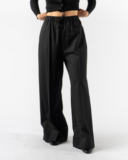 Simone Rocha Wide Leg Elasticated Trousers in Black Fine Wool