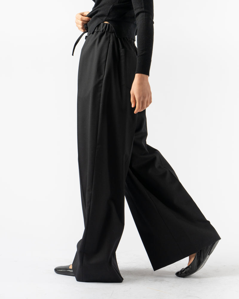 Simone Rocha Wide Leg Elasticated Trousers in Black Fine Wool